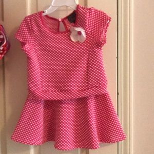 2 piece pink and white Polk a dot skirt set